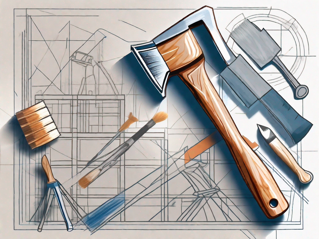 A construction site with various tools like a hammer