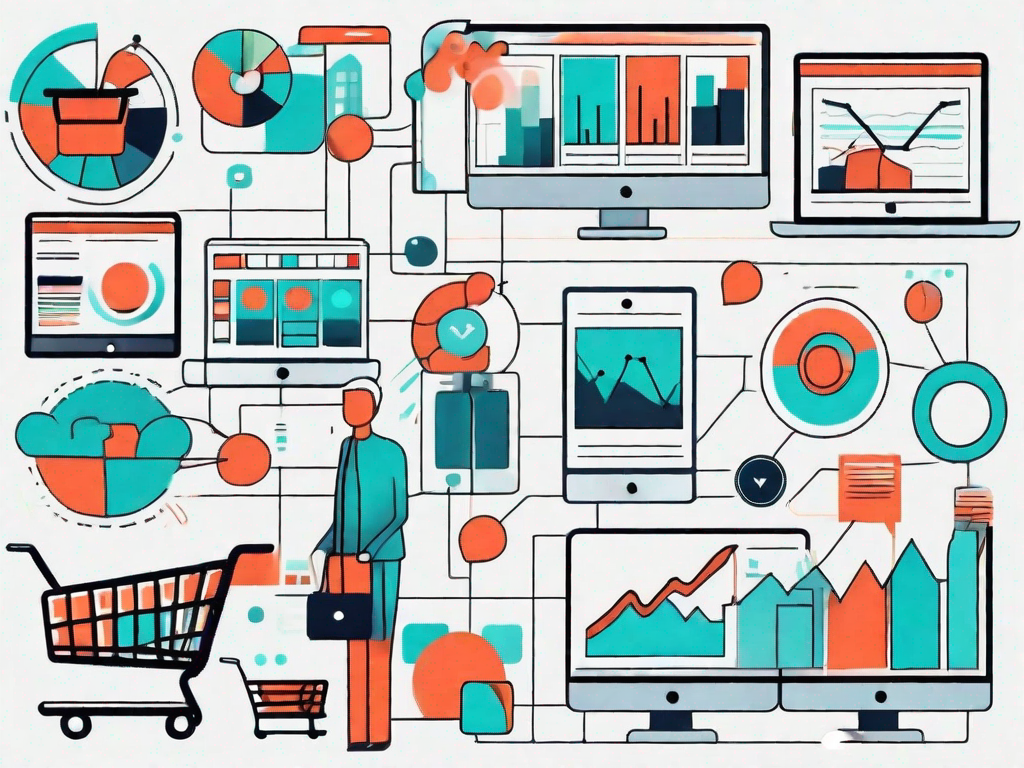 A vibrant digital marketplace with various online stores