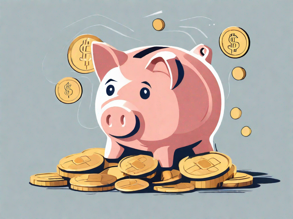 A piggy bank with coins flowing into it