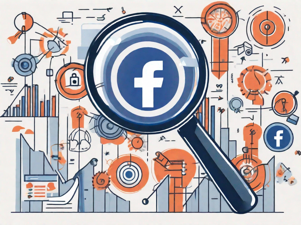A magnifying glass focusing on a facebook icon