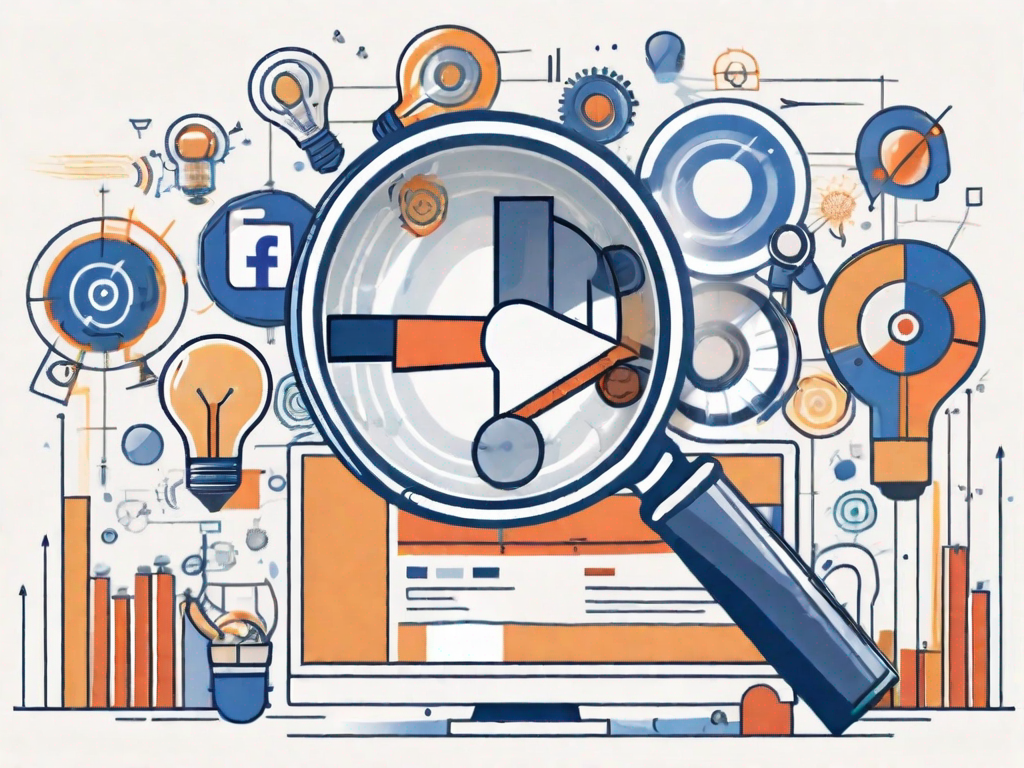A magnifying glass focusing on a symbolic facebook icon