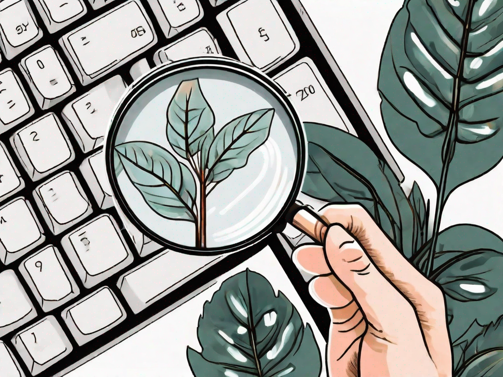 A magnifying glass hovering over a computer keyboard