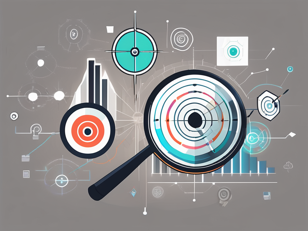A magnifying glass focusing on a target symbol