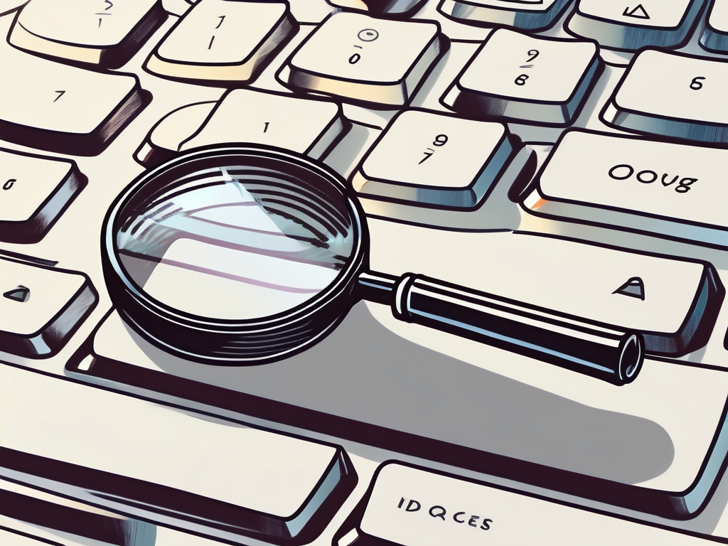A magnifying glass hovering over a computer keyboard
