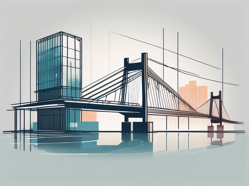 Two buildings connected by a bridge